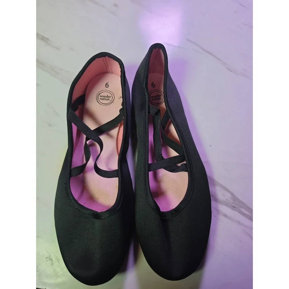 Wonder Nation Toddler Little Girls Classic Bow Smooth Black Ballet Flats Size 9
